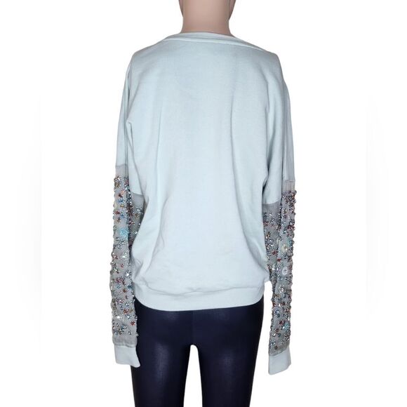 Anthropologie Let Me Be Luckcharm women's blue cotton beaded sweatshirt Size XS - Picture 6 of 12